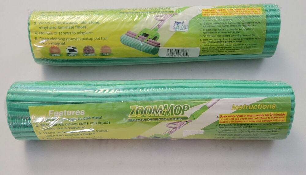 2 ZOOM Mop Refill Replacement Head NEW Sealed Green Mop Head ZoomMop Quick Clean